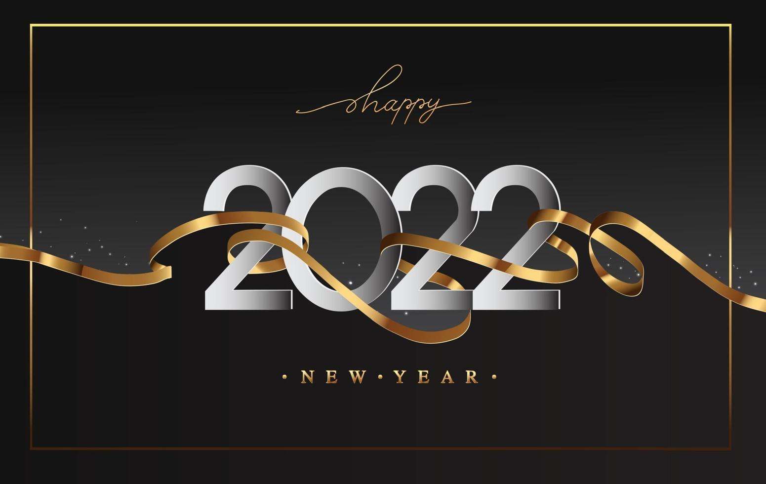 New Year 2022 - Greeting card with golden ribbon vector