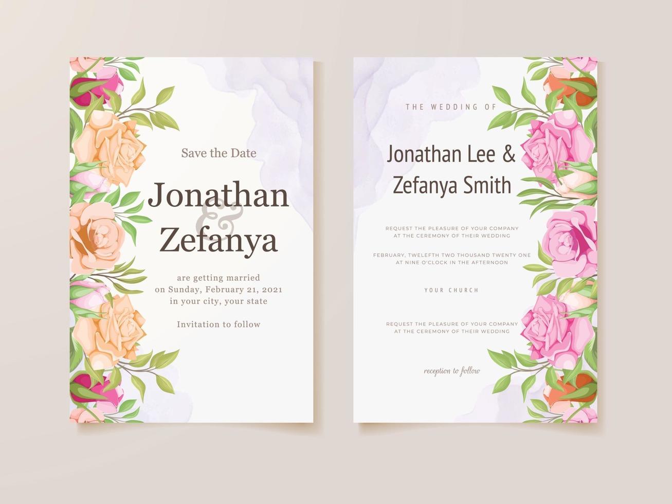 tarjeta de invitación de boda con diseño de plantilla de vector floral