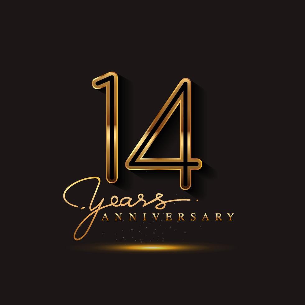 14 Years Anniversary Logo Golden Colored isolated on black background vector