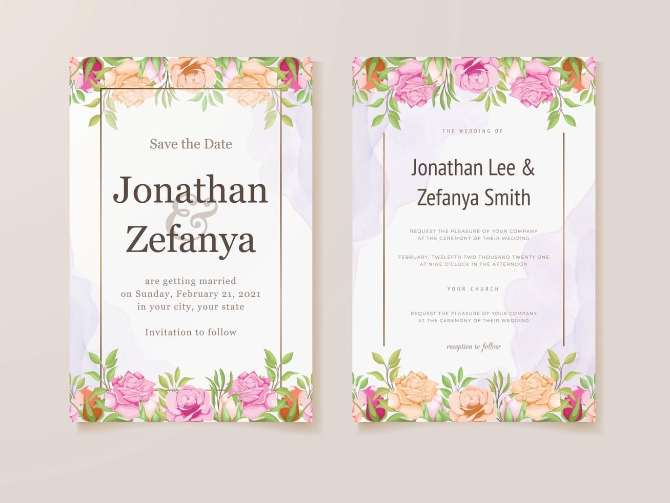 tarjeta de invitación de boda con diseño de plantilla de vector floral