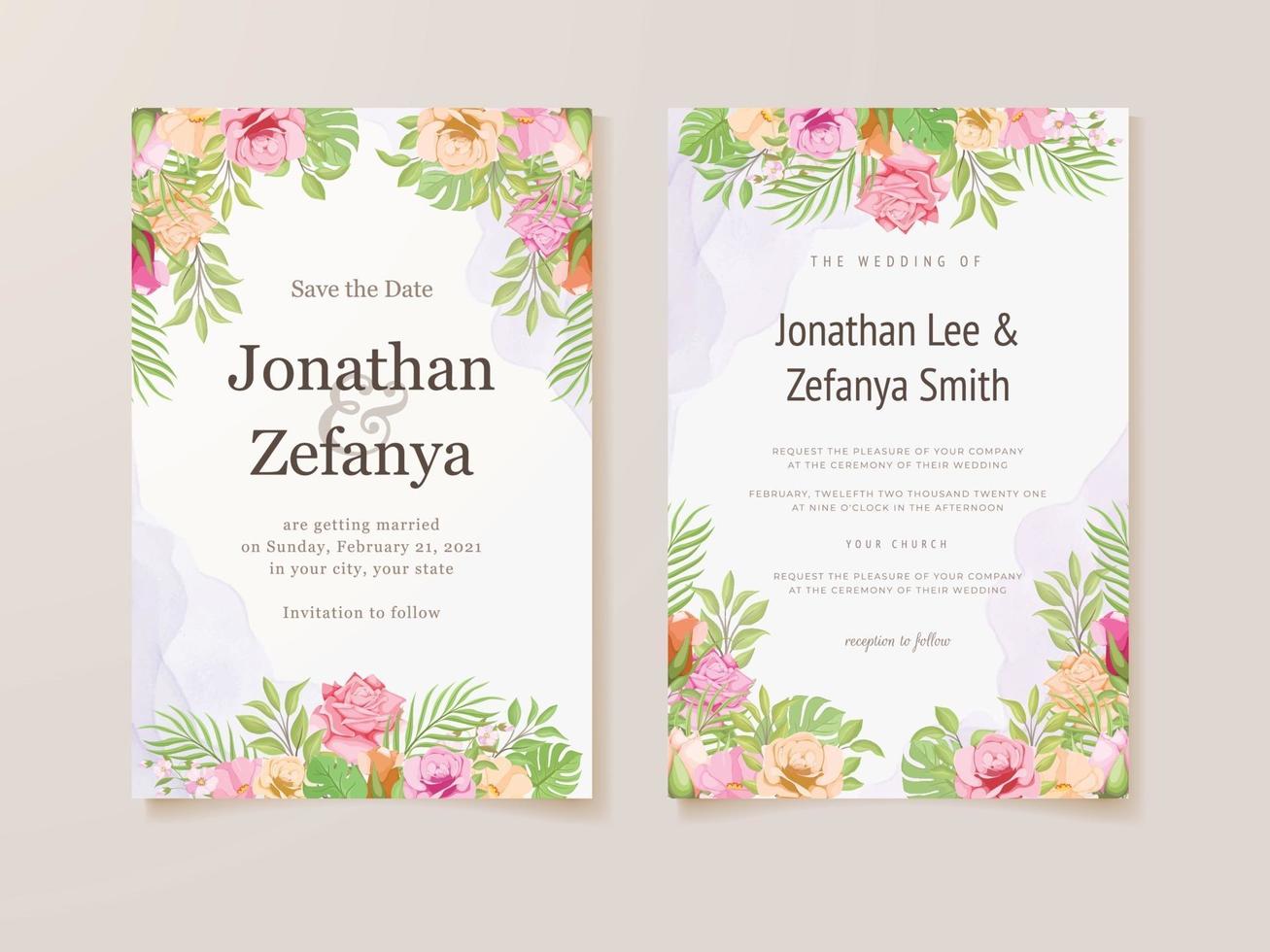 wedding invitation card with floral vector template design