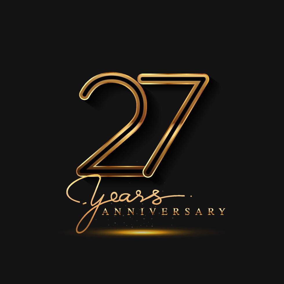 Logotipo de aniversario de 27 años de color dorado aislado sobre fondo negro vector