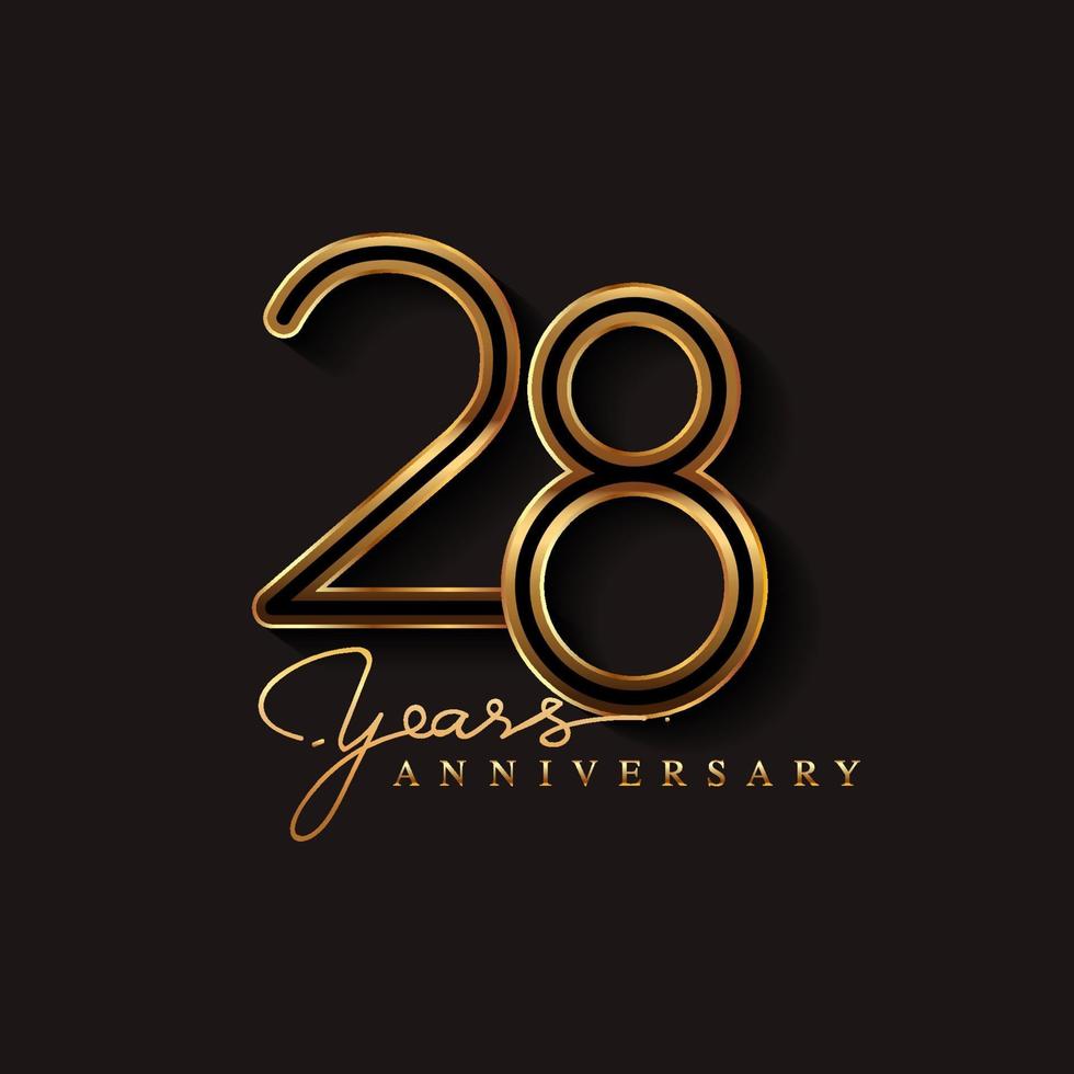 Logotipo de aniversario de 28 años de color dorado aislado sobre fondo negro vector