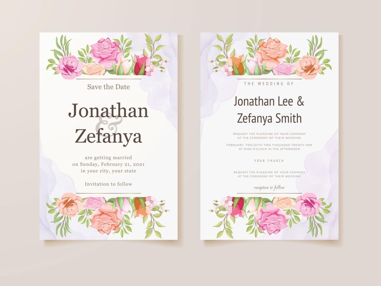 tarjeta de invitación de boda con diseño de plantilla de vector floral