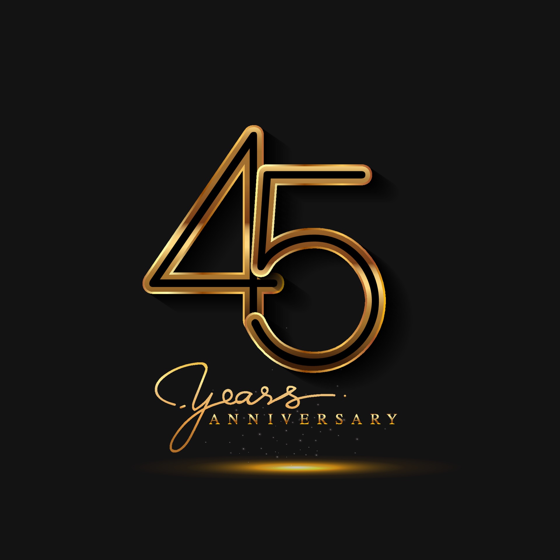 45 Years Anniversary Logo Golden Colored isolated on black background ...