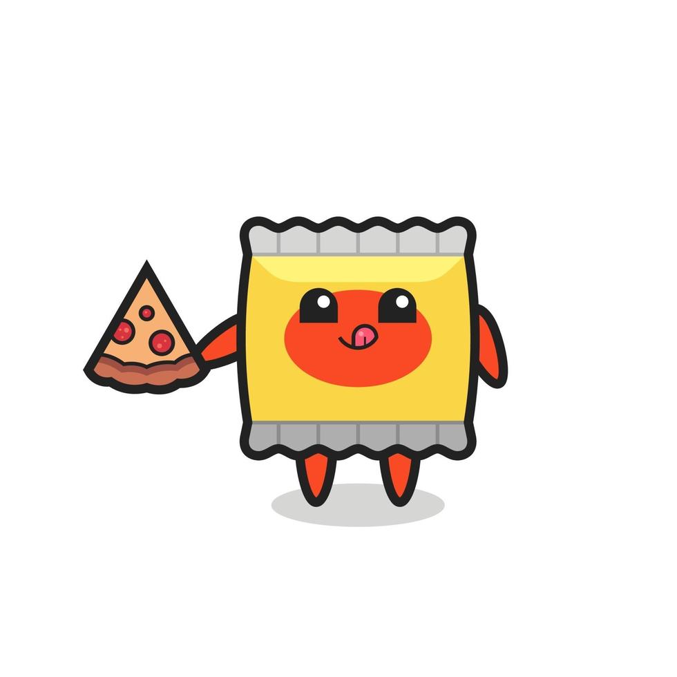 cute snack cartoon eating pizza vector