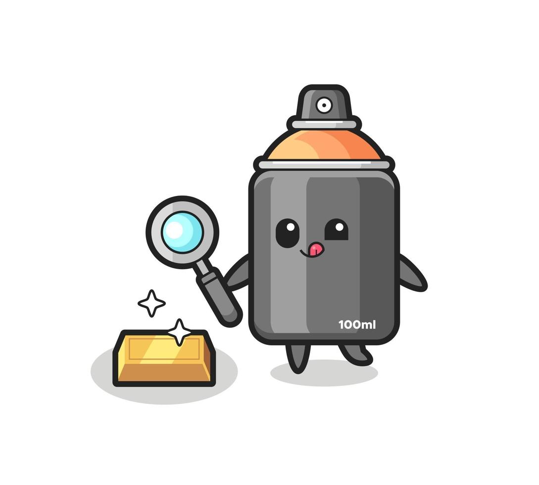 spray paint character is checking the authenticity of the gold bullion vector
