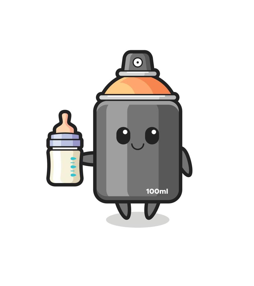 baby spray paint cartoon character with milk bottle vector