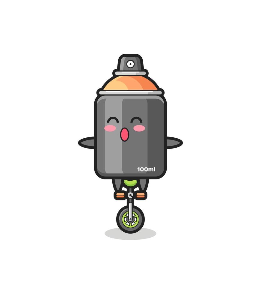 The cute spray paint character is riding a circus bike vector