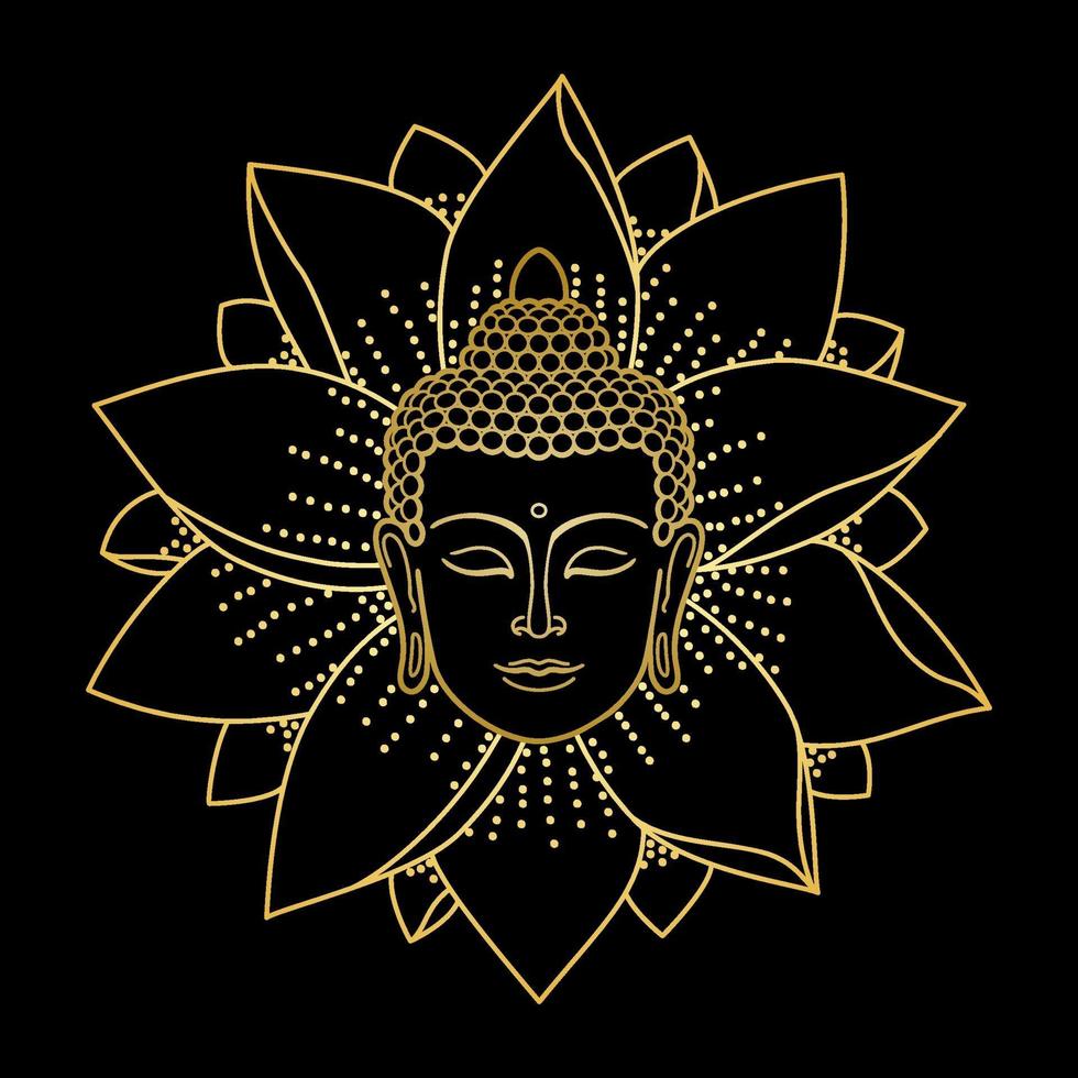 Gold Buddha Head and Lotus vector