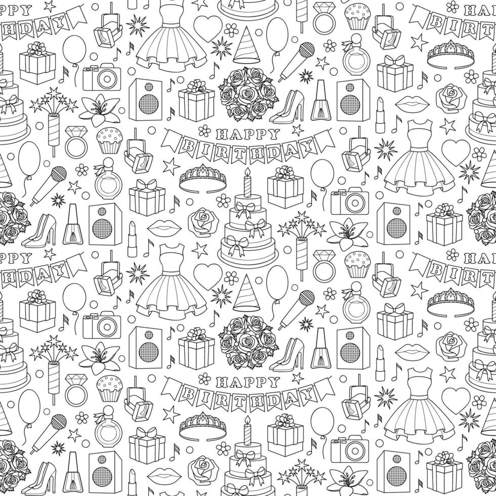 Girl Birhtday Doodle Seamless Pattern vector