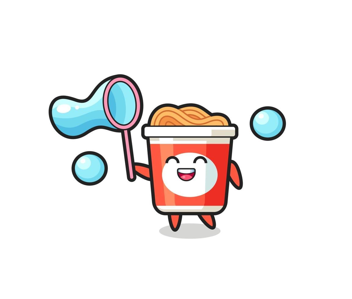happy instant noodle cartoon playing soap bubble vector