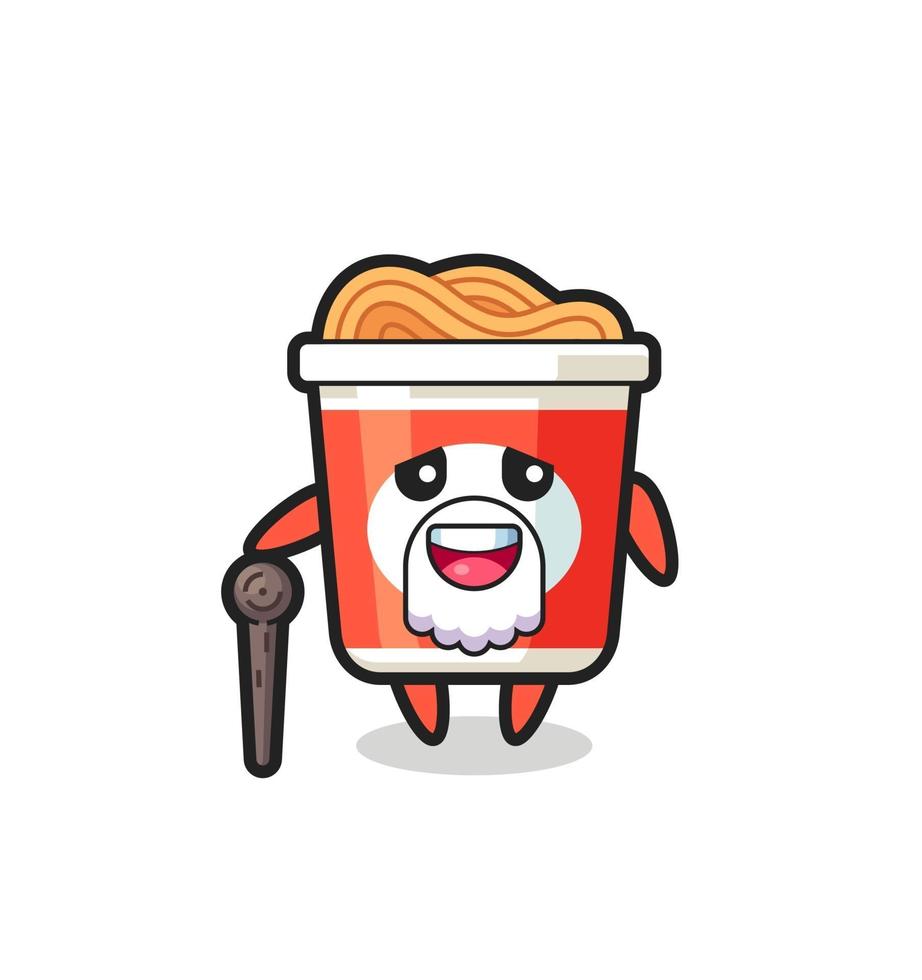 cute instant noodle grandpa is holding a stick vector