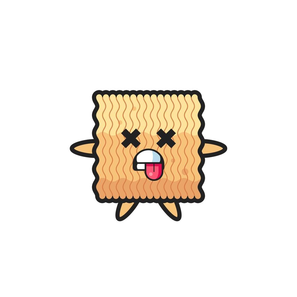 character of the cute raw instant noodle with dead pose vector