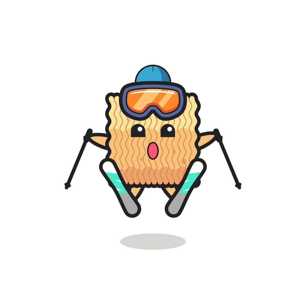 raw instant noodle mascot character as a ski player vector