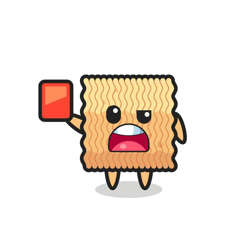 raw instant noodle cute mascot as referee giving a red card vector