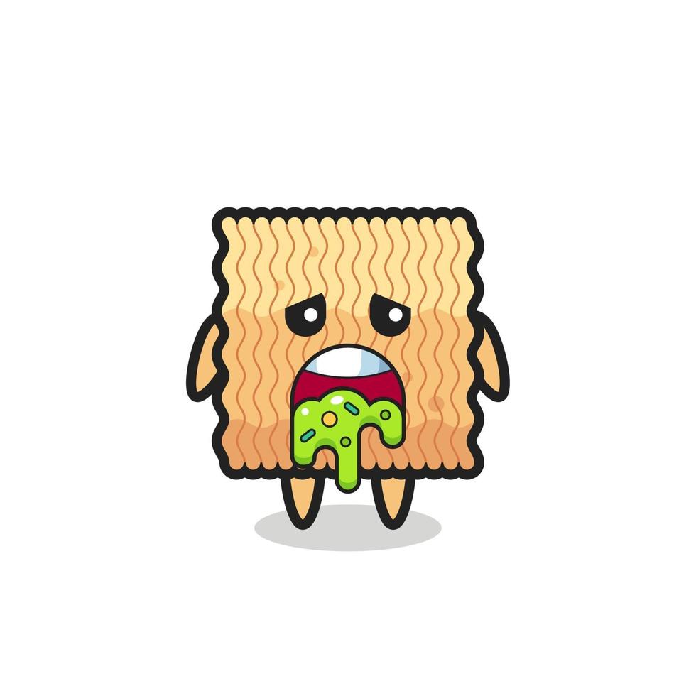 the cute raw instant noodle character with puke vector