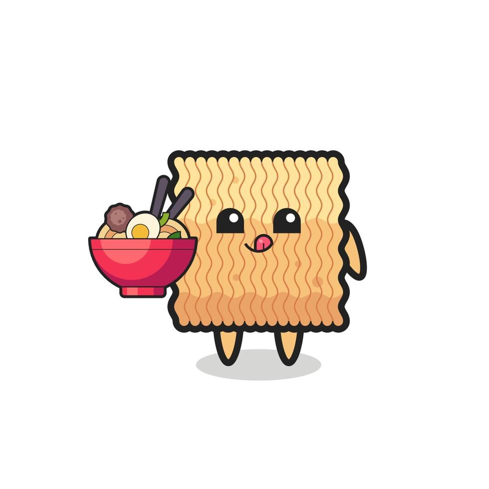 cute raw instant noodle character eating noodles vector