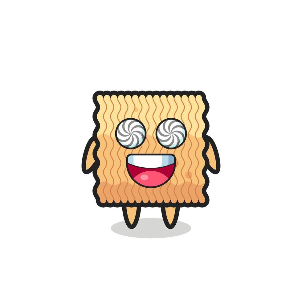 cute raw instant noodle character with hypnotized eyes vector