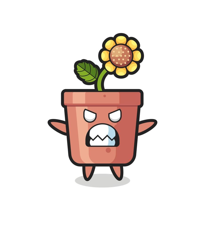 wrathful expression of the sunflower pot mascot character vector