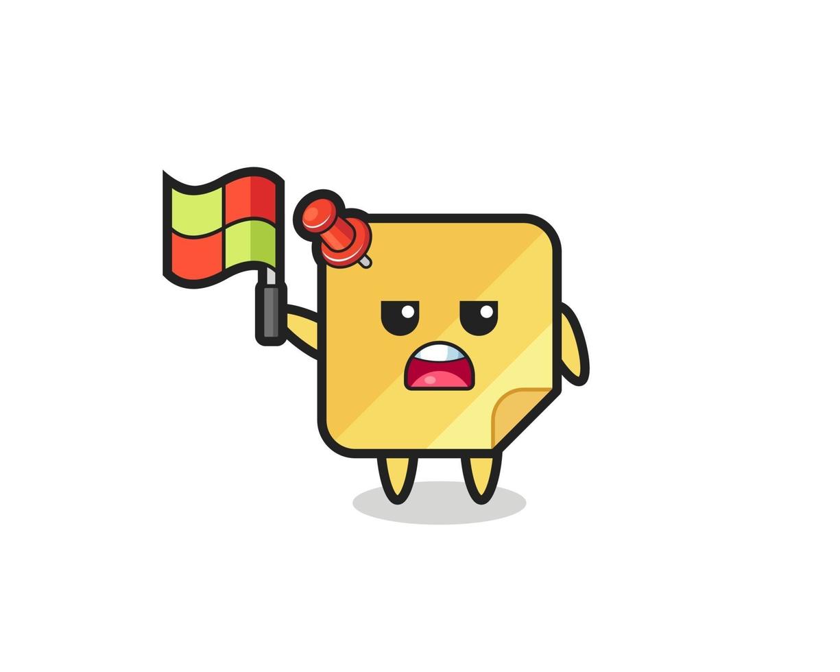 sticky notes character as line judge putting the flag up vector