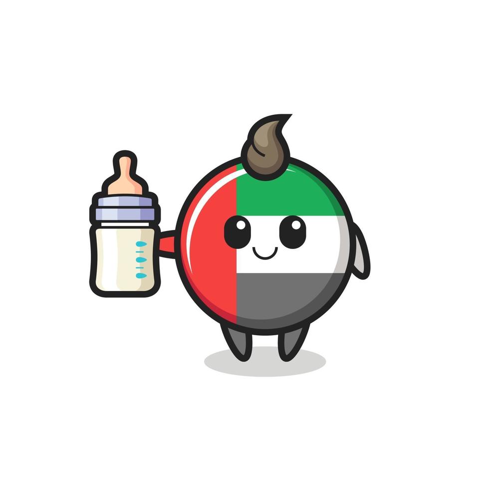 baby uae flag badge cartoon character with milk bottle vector