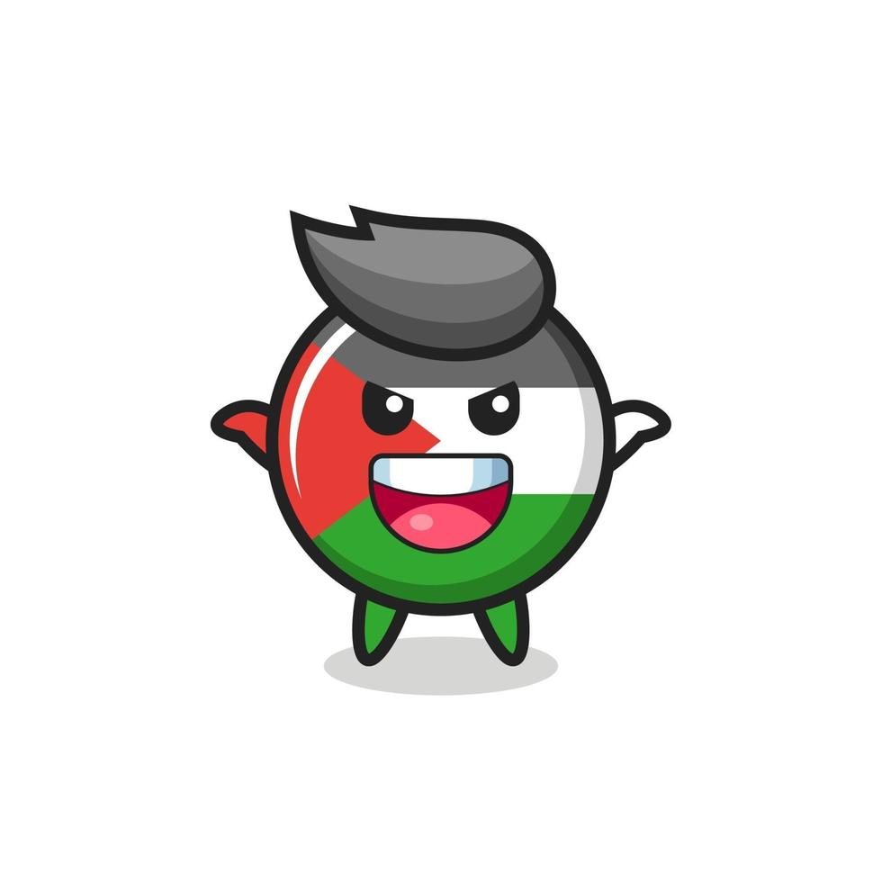 the illustration of cute palestine flag badge doing scare gesture vector