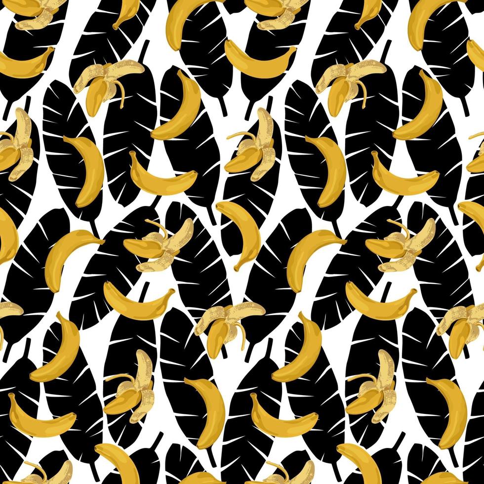 Bananas and Leaves Seamless Pattern vector