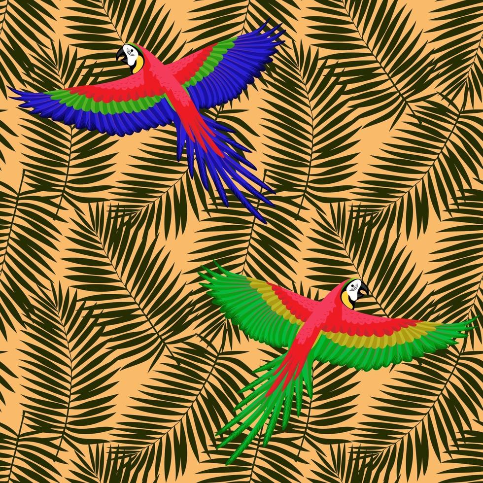 loros y hojas de palma de patrones sin fisuras vector