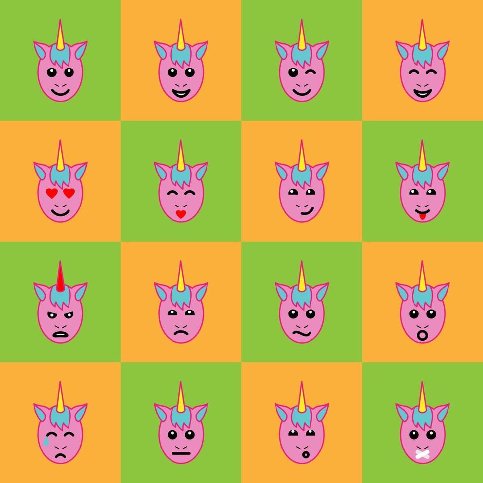 Emotional Unicorn Face Icons vector