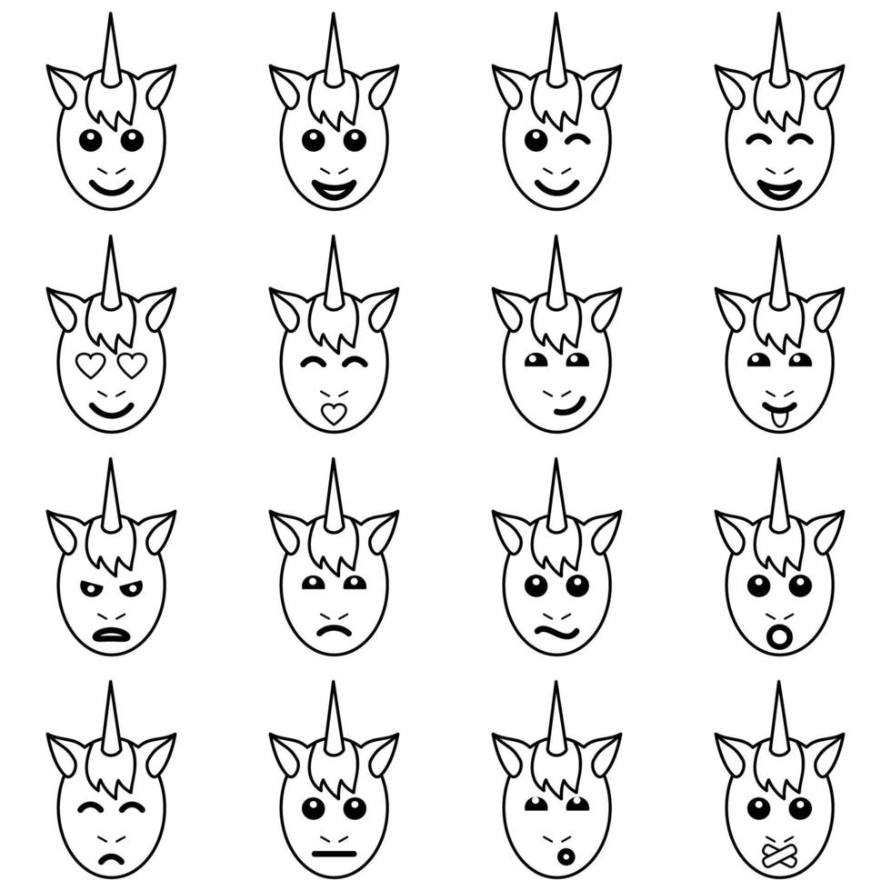 Emotional Unicorn Face Icons vector