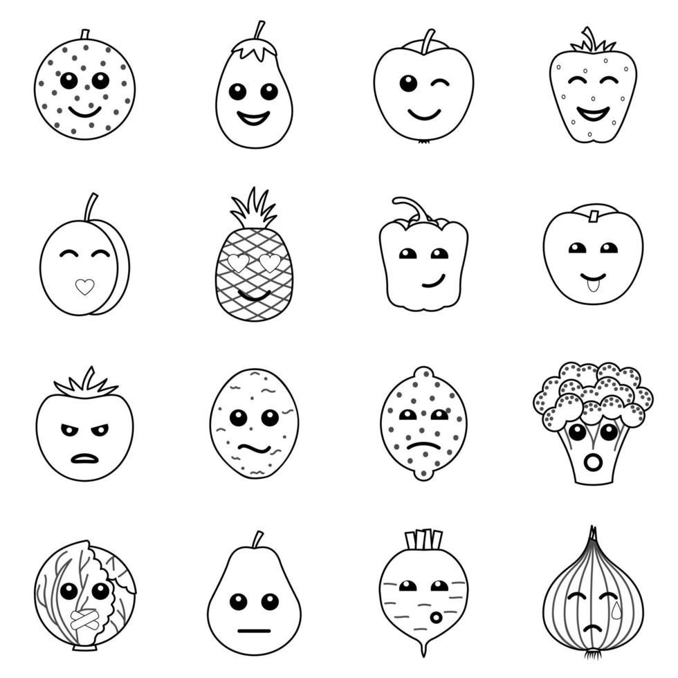 iconos de cara de frutas y verduras vector