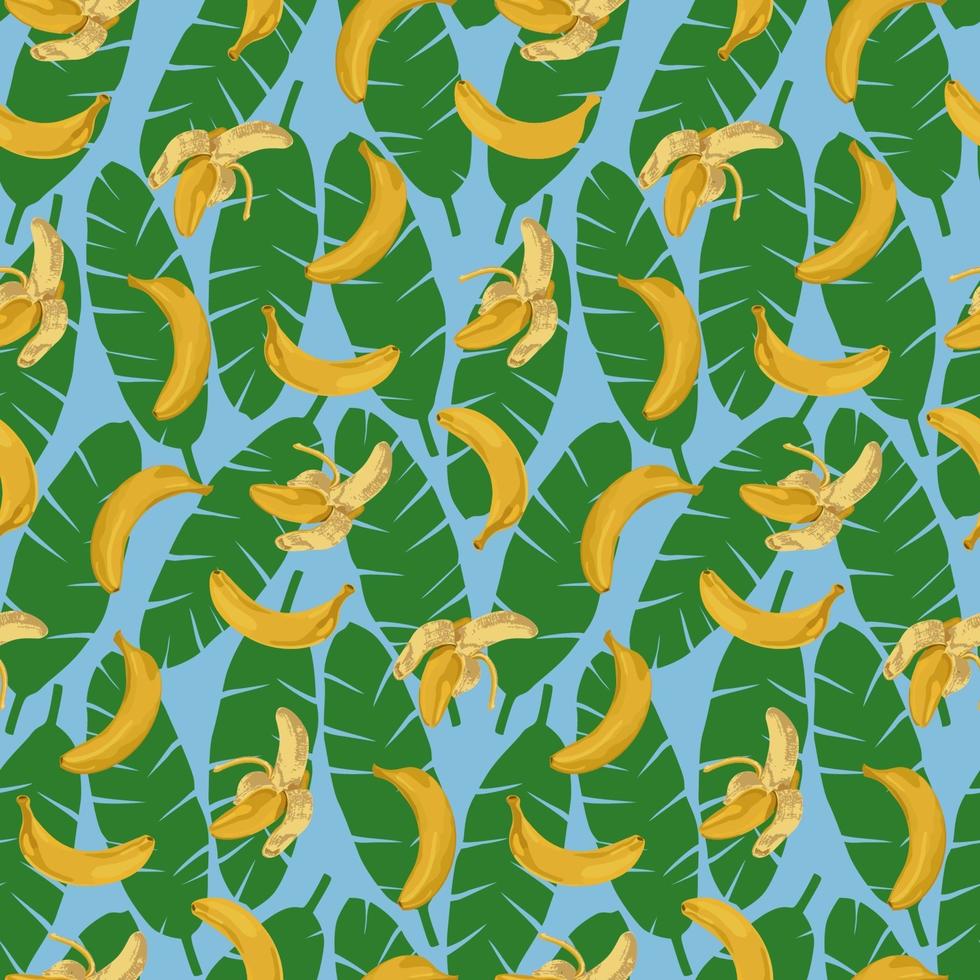 Bananas and Leaves Seamless Pattern vector