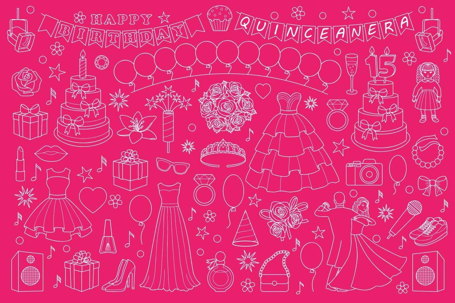 Girl Birthday Doodle Set vector