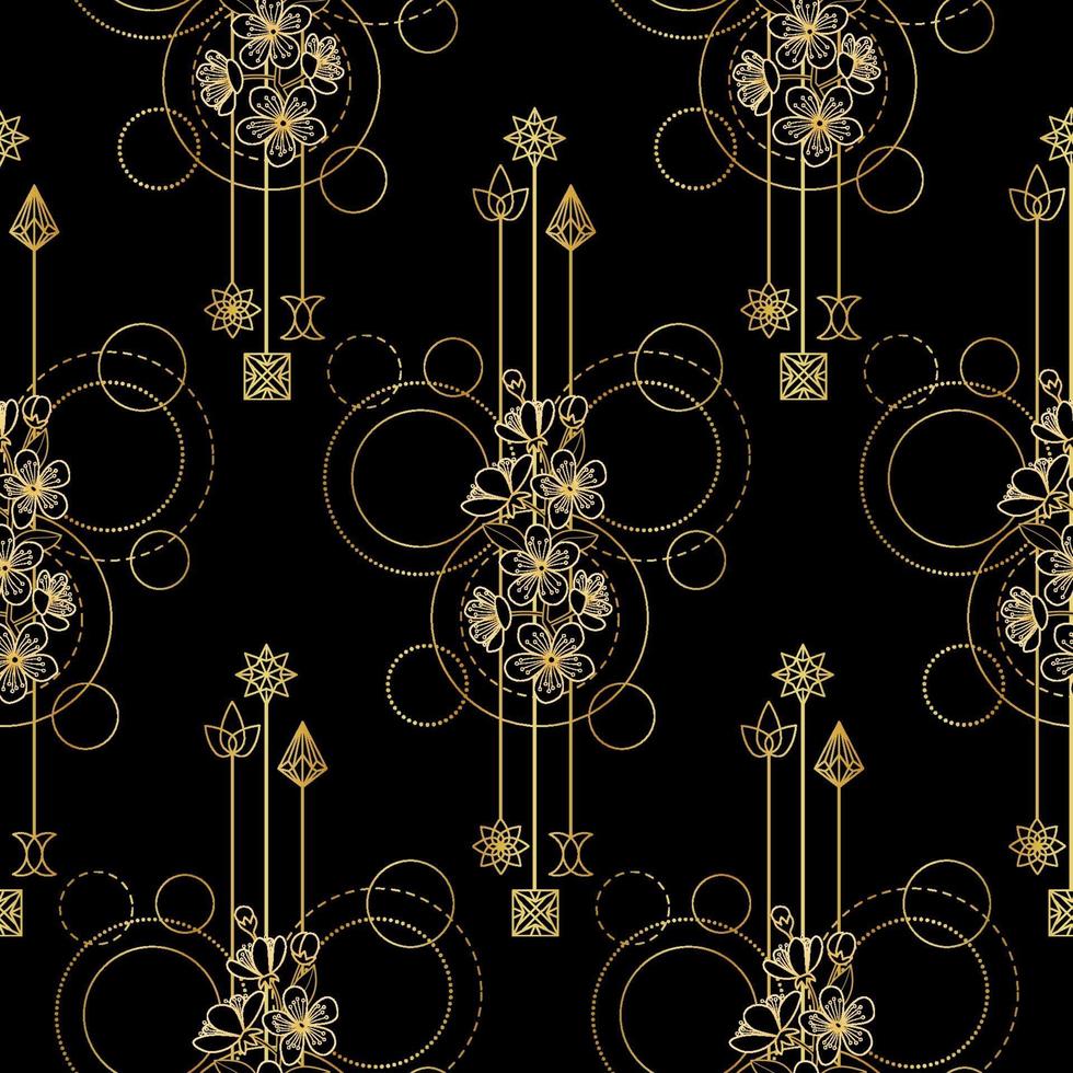 Gold Cherry Flowers Seamless Pattern vector