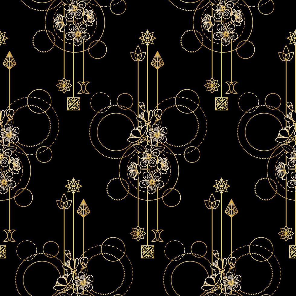 Gold Cherry Flowers Seamless Pattern vector