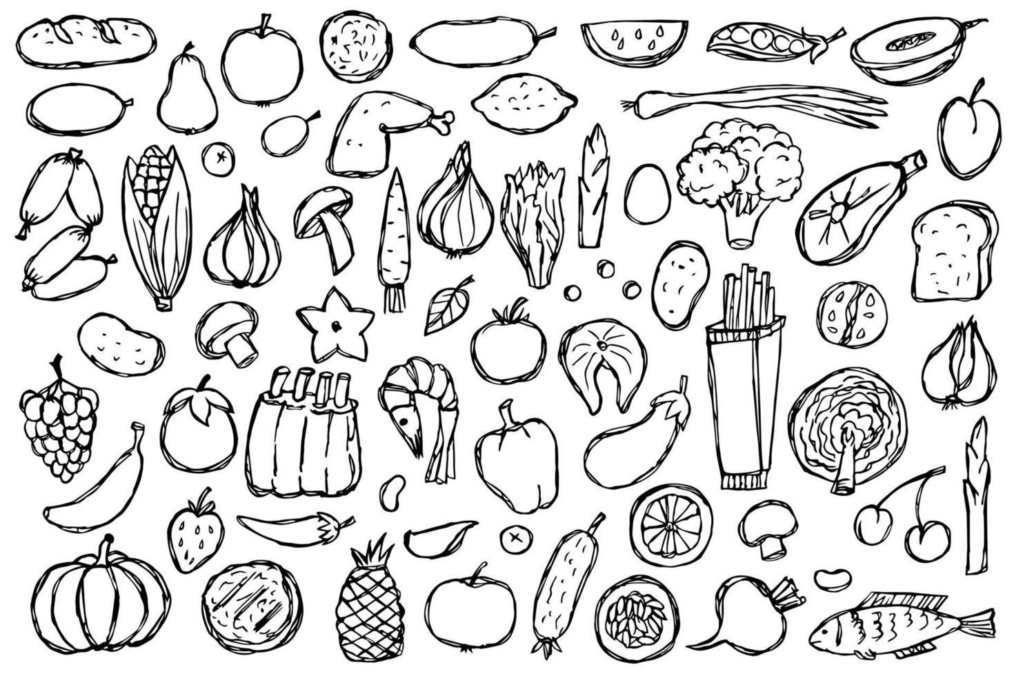 conjunto de comida de doodle vector