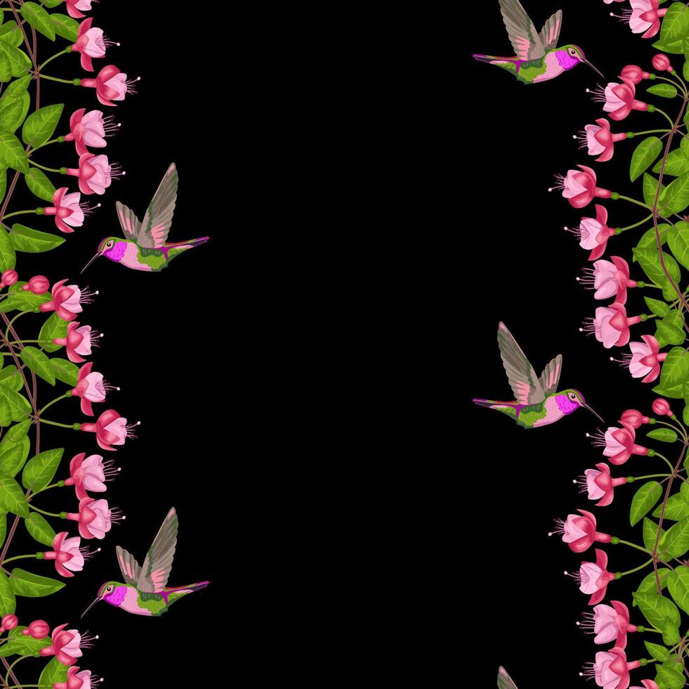 Fuchsia and Hummingbird Seamless Border vector