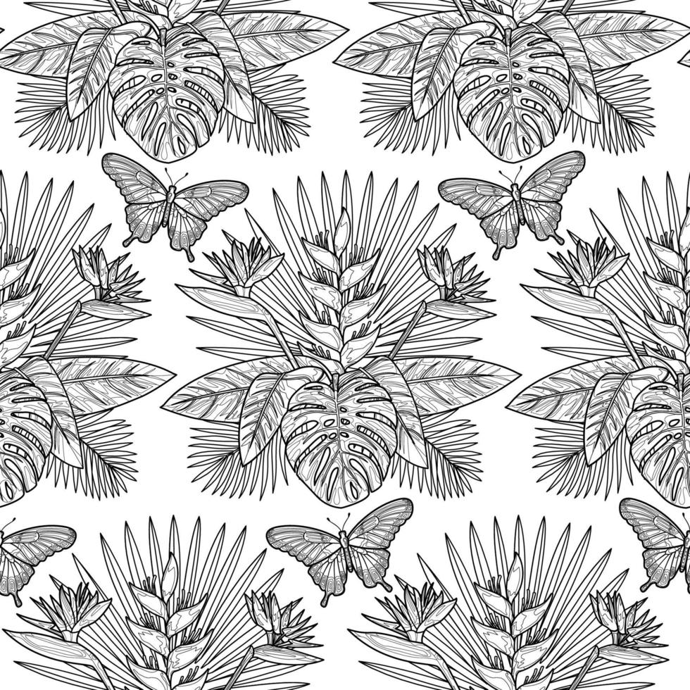 Tropical Outline Seamless Pattern vector