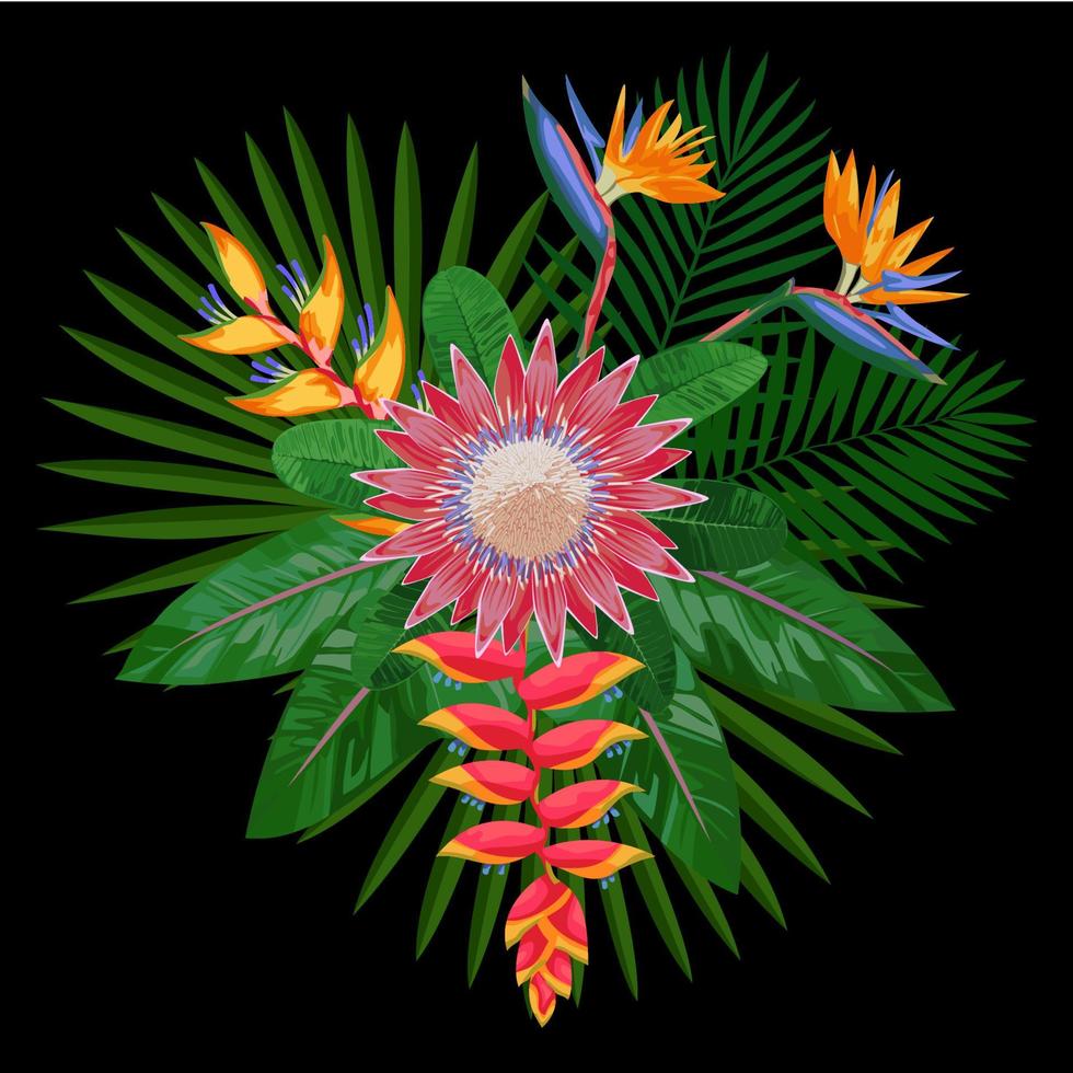 composición de ramo tropical con protea vector