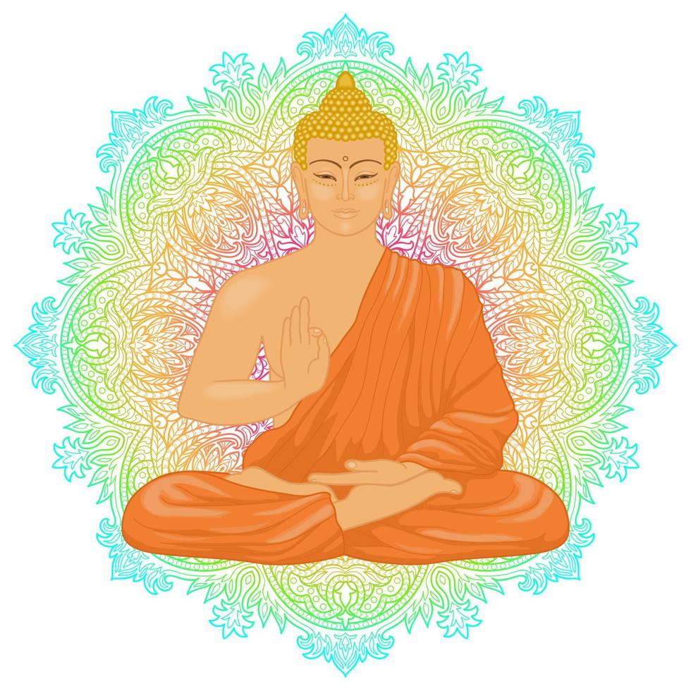 Sitting Buddha on mandala background vector