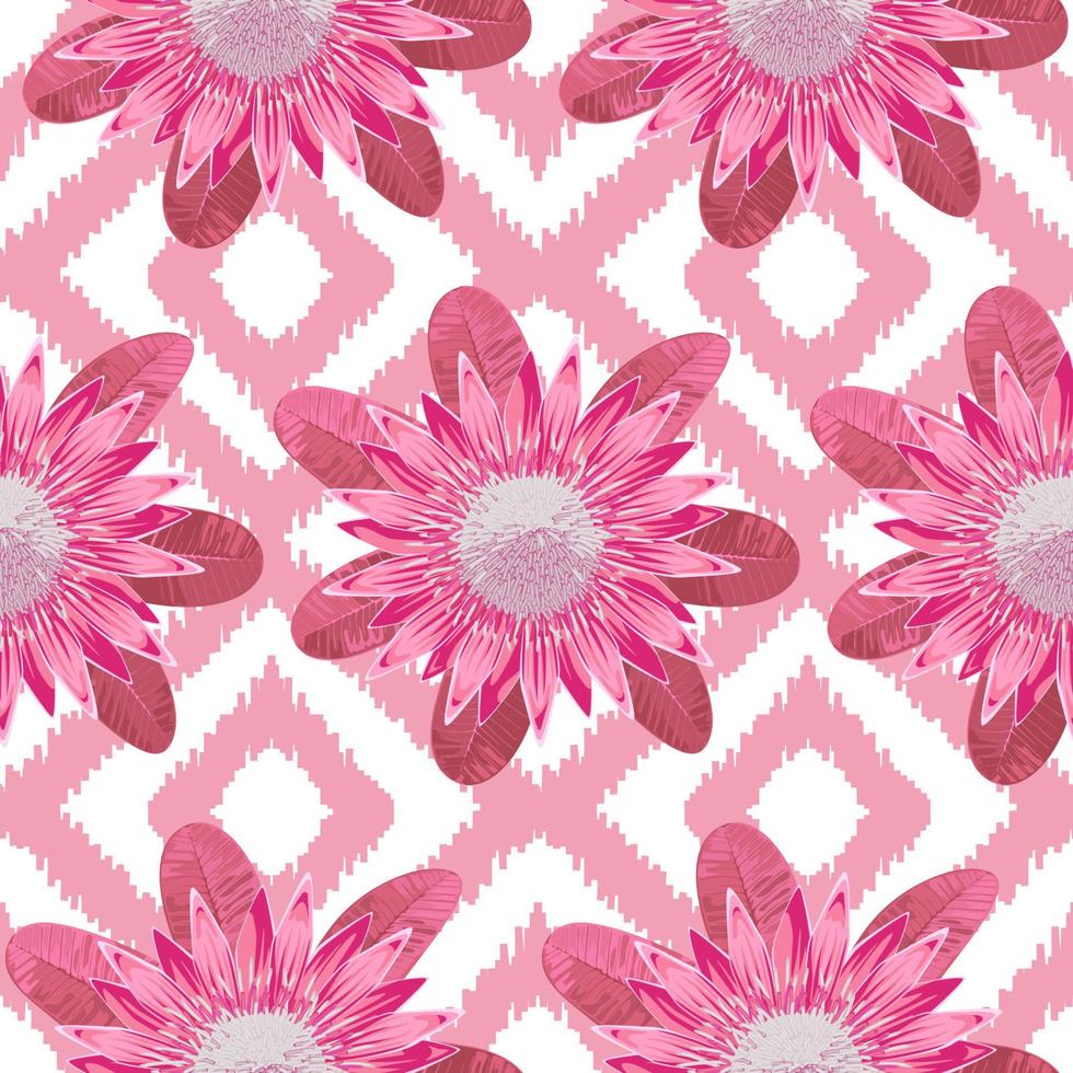 Pink Protea Boho Seamless Pattern vector