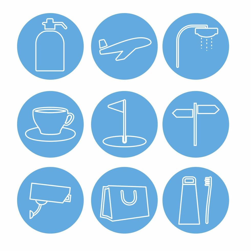 Icono de conjunto de hotel y restaurante parte 1 - estilo monocromo azul vector