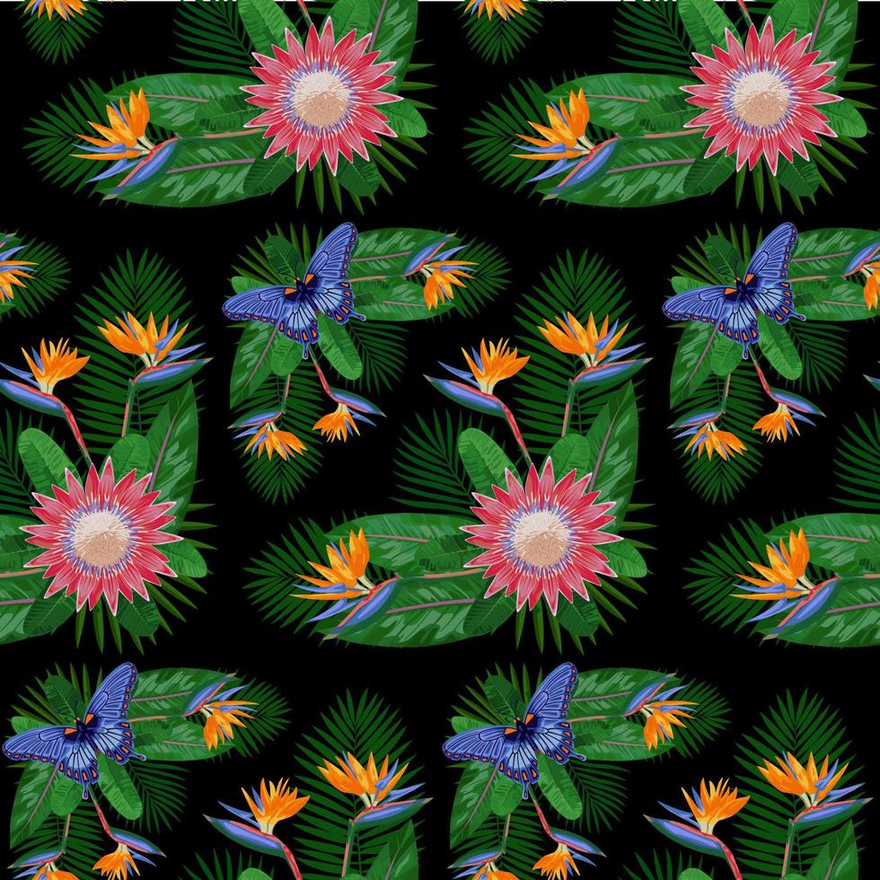 Tropical Seamless Pattern with Protea vector