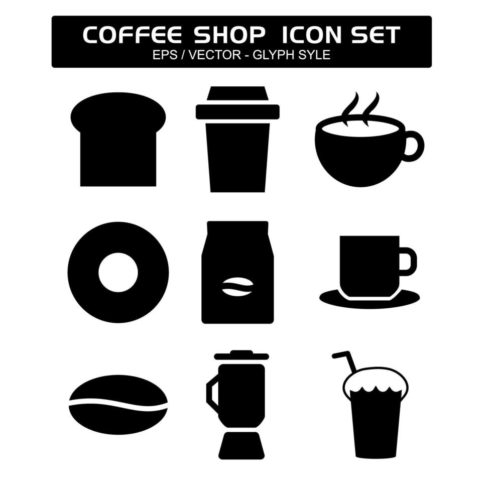 Set Icon Vector of Coffee Shop - Glyph Style