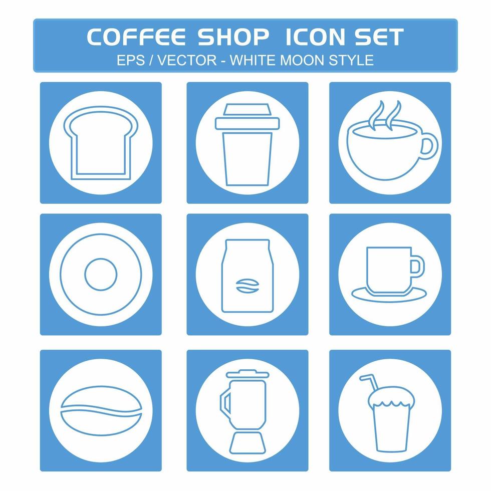 establecer vector icono de cafetería - estilo luna blanca