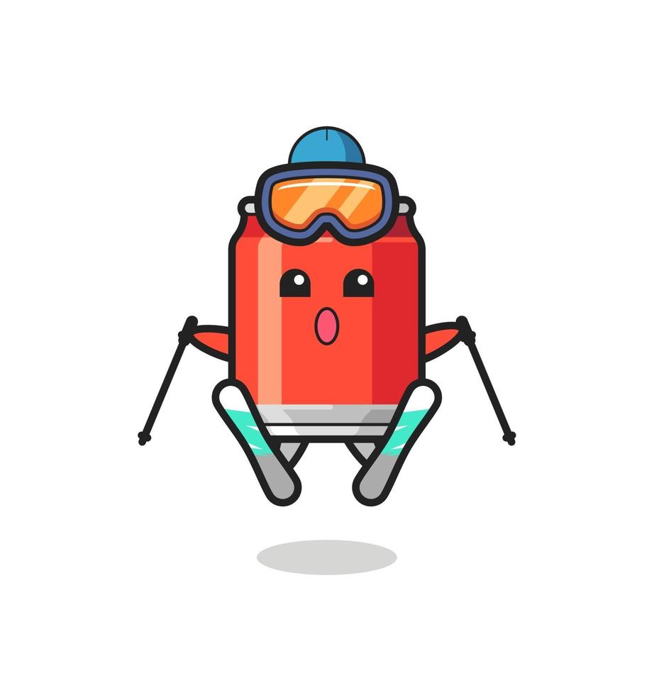 drink can mascot character as a ski player vector