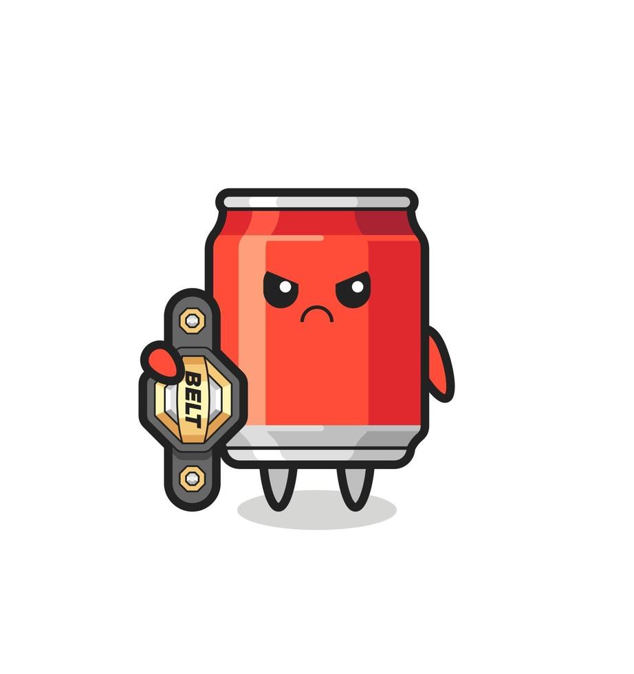 drink can mascot character as a MMA fighter with the champion belt vector