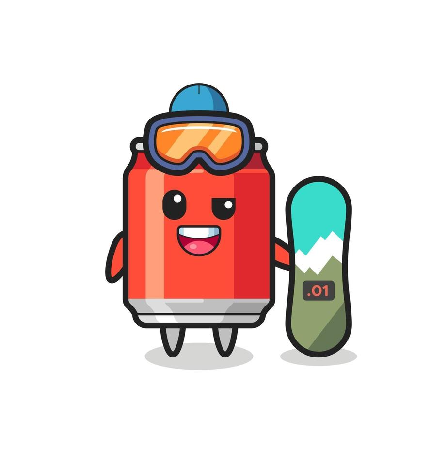 Illustration of drink can character with snowboarding style vector