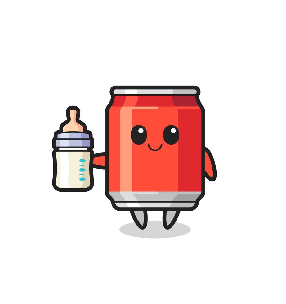 baby drink can cartoon character with milk bottle vector